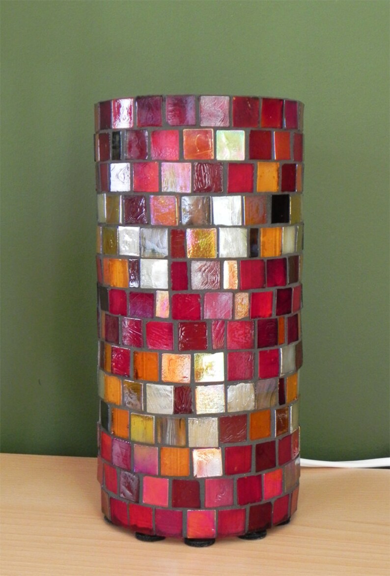 Romantic Stained Glass Mosaic Accent Table Lamp in Warm Etsy