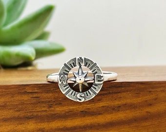 Sterling Silver Compass Ring, Nautical Ring, Nature Lover Gift, Personalized Ring, Nature Ring, Traveler Gift, gifts for her, boho gift