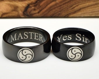 BDSM SYMBOL Personalized Hidden Message ring band 8mm Black Stainless Steel Master slave Dom Daddy Sir Babygirl Kitten ddlg mdlb sumbissive
