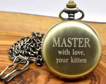 Personalized BDSM pocket watch Dom gift Sir Master Daddy ddlg cuckold antique bronze or black ice finish custom engraved