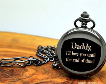 Personalized BDSM pocket watch Dom gift Sir Master Daddy ddlg cuckold antique bronze or black ice finish custom engraved