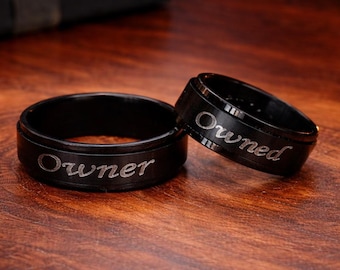 Personalized Spinner Ring, Black Stainless Steel, Custom Engraved Band, Couples Gift