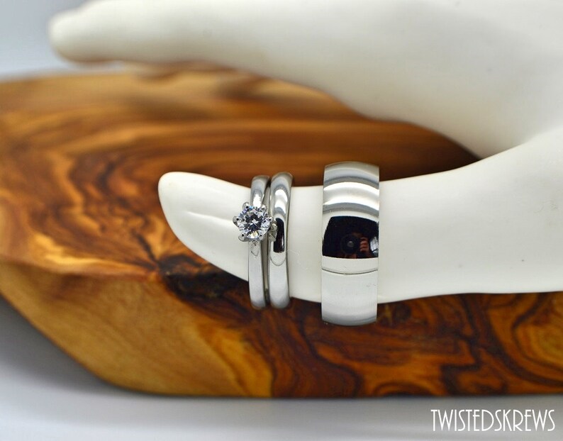 BDSM ENGRAVED couples 3 piece wedding rings set dom sub master Etsy