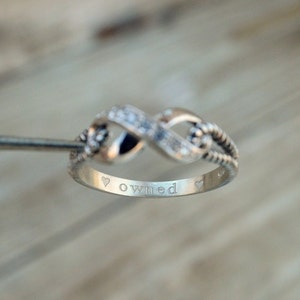 Custom Engraved BDSM 925 Sterling Silver CZ Rope Bondage infinity ring kitten little babygirl ddlg promise commitment anniversary ring image 8