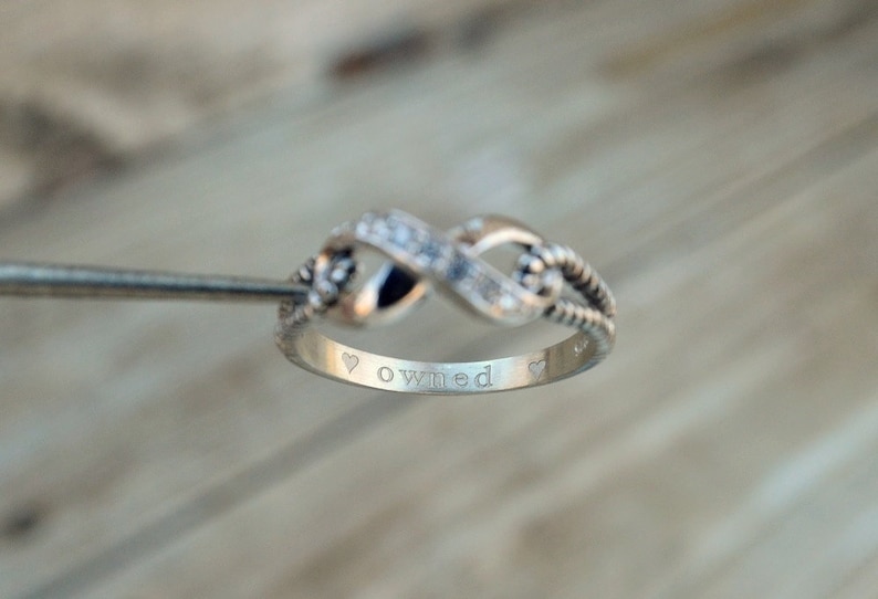 Custom Engraved BDSM 925 Sterling Silver CZ Rope Bondage infinity ring kitten little babygirl ddlg promise commitment anniversary ring image 8