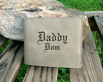 BDSM Personalized light brown billfold wallet dom gift daddy master sir bondage custom engraved