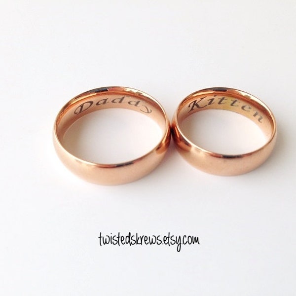 MATURE BDSM Engraved rings couples or single Stainless Steel Rose Gold IP band daddy kitten baby girl little master slave owner owned