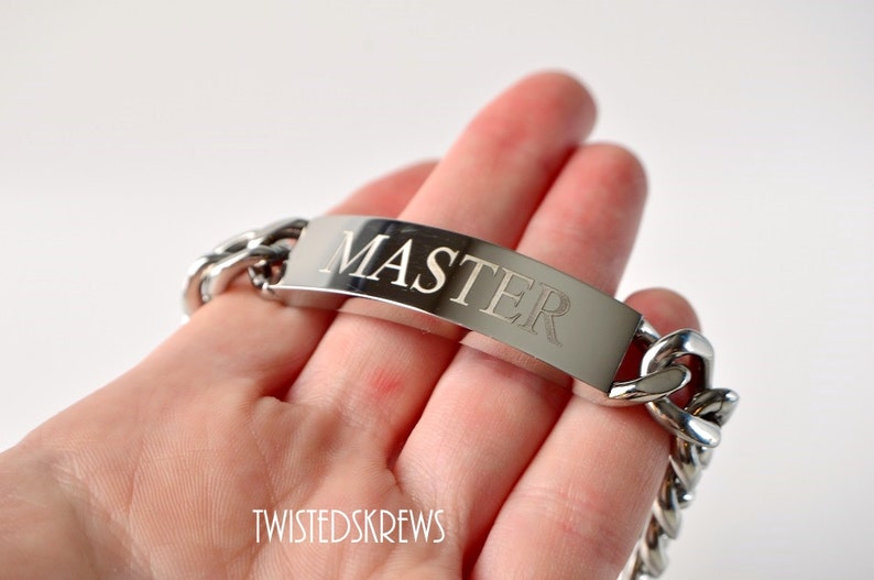 CUSTOM BDSM ENGRAVED Stainless Steel Men/'s bracelet master dom sir daddy ddlg submissive male slave cuckold