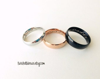 CUSTOM ENGRAVED Stainless Steel rings couples Black Silver Rose Gold engraved bdsm ring, couples rings, wedding bands personalized