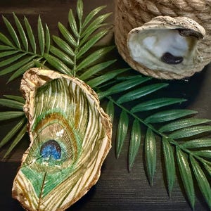 Peacock Feather Oyster Trinket Dish