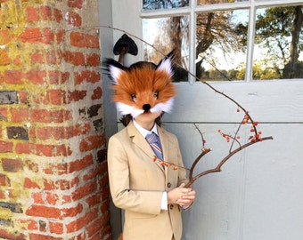 Children&#39;s Faux Fox Fur Mask, handmade