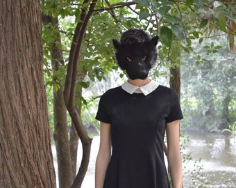 Máscara de pantera negra de piel sintética, hecha a mano