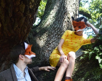 Pair of Red Fox Masks, handmade