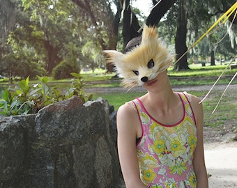 Blonde Fox Faux Fur Mask, handmade