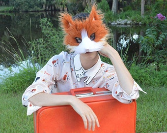 Nepbont gember kattenmasker, handgemaakt