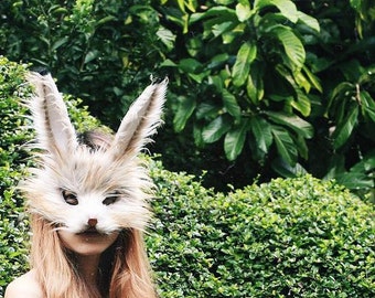 Faux Fur Mountain Rabbit Mask, handmade