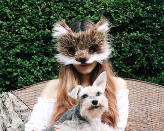 Máscara de piel sintética de coyote salvaje, hecha a mano