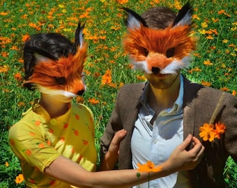 Pair of Red Fox Masks, handmade