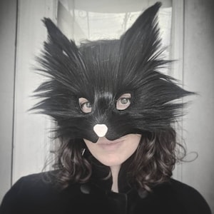 フェイクファーの黒猫マスク、手作り