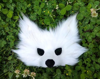 Máscara de piel sintética de lobo blanco, hecha a mano