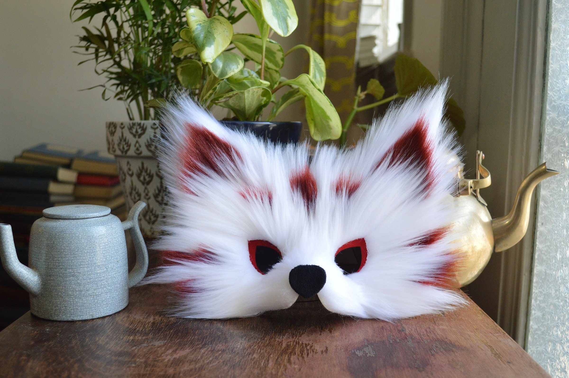 Faux Fur Kitsune Fox Mask, Handmade