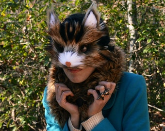 Masker wilde kat van imitatiebont, handgemaakt