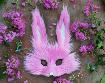 Pink Faux Fur Bunny Mask, handmade