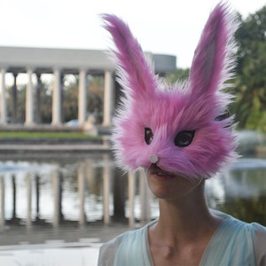 Pink Faux Fur Bunny Mask, handmade image 2