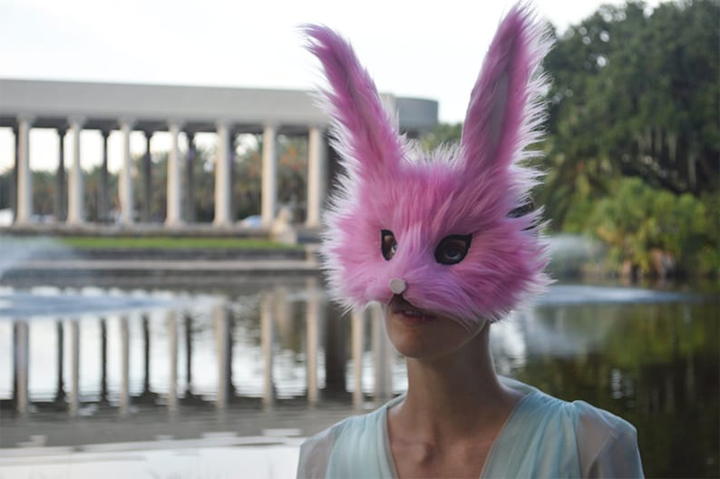 Pink Faux Fur Bunny Mask, handmade image 2