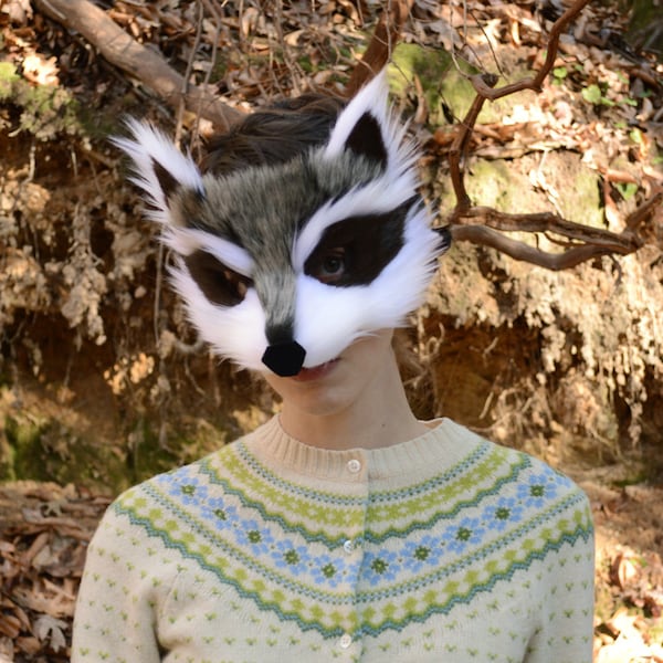 Faux Fur Raccoon Mask, handmade