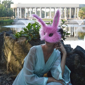 Pink Faux Fur Bunny Mask, handmade image 3