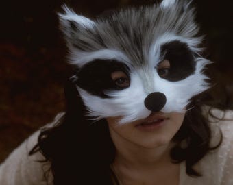 Faux Fur Raccoon Mask, handmade