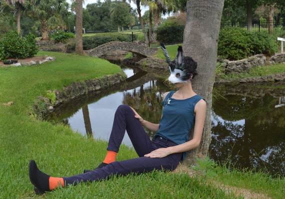 Grey And White Long Haired Rabbit Mask Etsy
