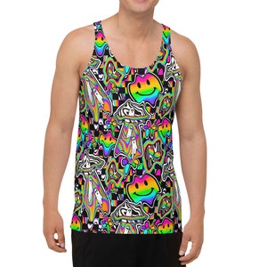 Trippy Men&#39;s rave tank top, mens plus size rave outfit, mens rave clothing, festival outfit, mens rave set, mens rave top, mens rave shirt