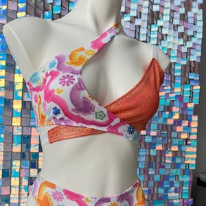 Butterfly rave outfit set, groovy rave bottoms, womens,  festival outfits, rave bell bottoms, rave top, rave bottoms, rave bodysuit