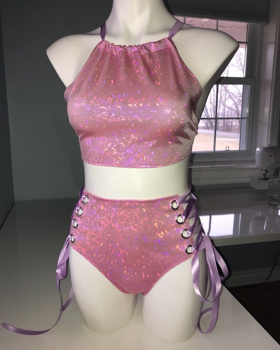 Pink Rave Top, Pink Rave Outfit Women, Festival Top, Holographic