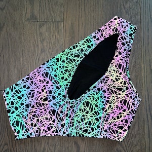 reflective rave top, rave outfit, sports bra, rave tank top, rave clothing, rave wear, black rave top, festival top, festival outfit