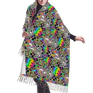 Trippy Rainbow Rave Pashmina, rave accessory