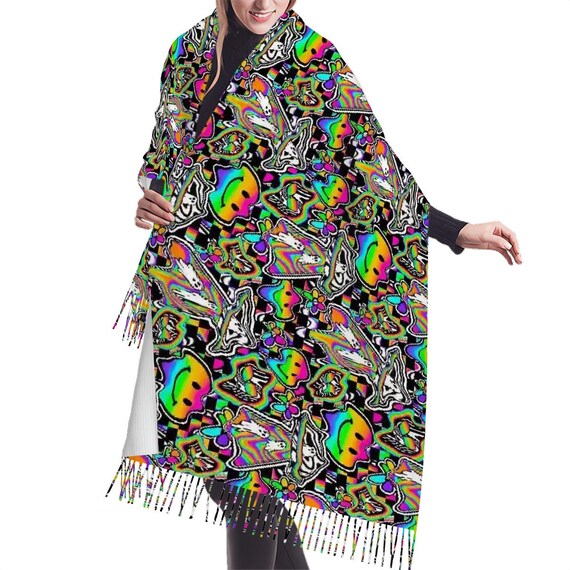 Trippy Rainbow Rave Pashmina, rave accessory