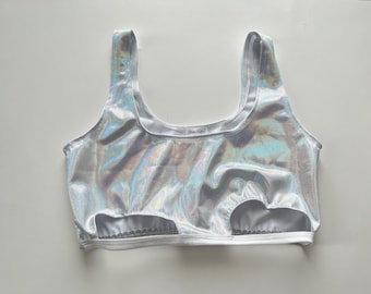 Rave top, Holographic underboob top, rave outfit, holographic top, white holographic top, rave clothing, rave wear, rave crop top