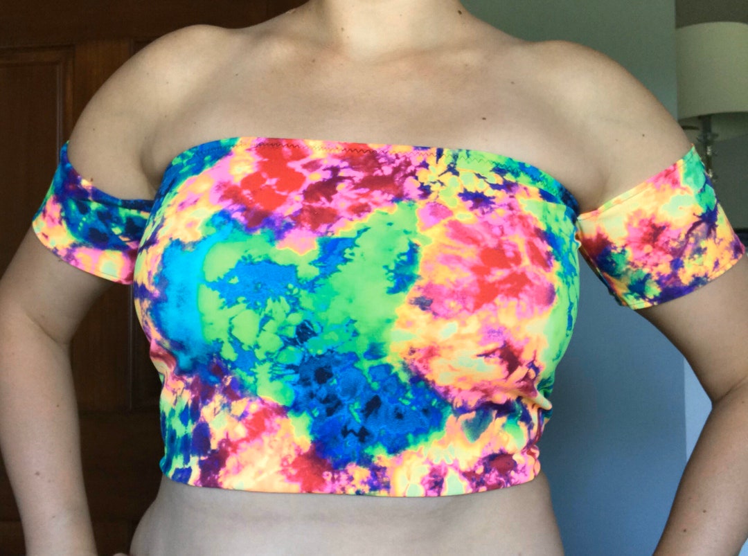 Teletech Rave Blue Tops Electric Blue Holographic Top, off the Shoulder Tube Top, Rave Top ...