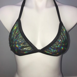 Rave Top irisierend grün, Rave Outfit Set Frauen, Rave Bralette, Holographisches Top, Rave Wear Kleidung, Festival Top Outfit