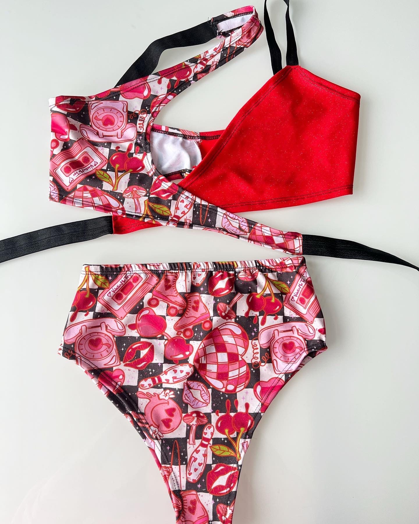 Red Retro Rave BOTTOMS ONLY, Checkered Rave Bottoms, High Waisted Rave ...