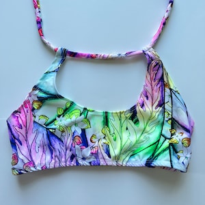 Watercolor Rave top, keyhole rave top, rave outfit, rave bralette, sport bra top, rave wear, rave clothing, bikini top, multi way top
