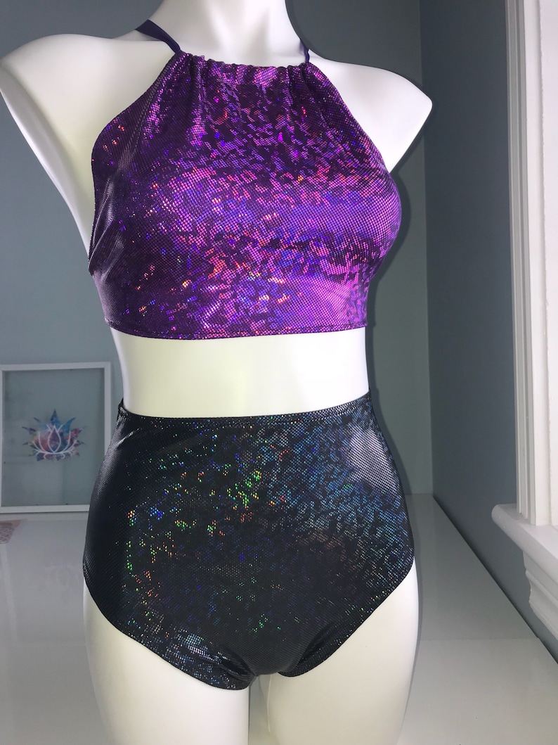Pink Rave top rave outfit holographic halter top Festival Etsy