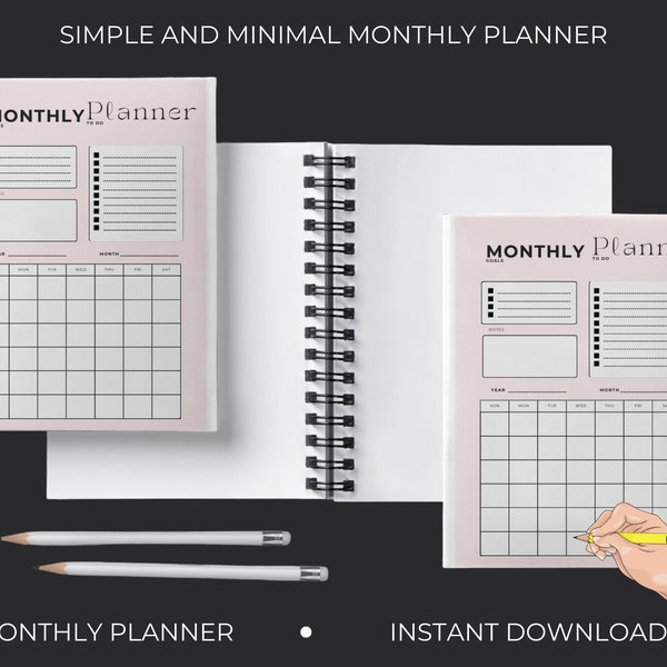 Monthly Planner, Yearly Calendar, Organizational Tool, Productivity Planner, Goal Setting, Appointment Scheduler, Instant Download,PDF Print