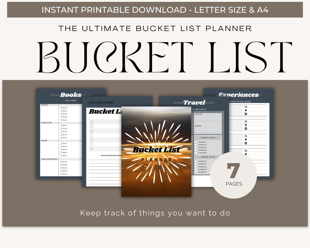 Bucket List Template, Printable Bucket List Edit on Canva, Instant ...