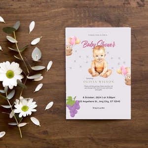 Baby Shower Invitation, Modern Baby Shower Invitation, Editable Minimalist Baby Shower Invite, Printable Baby Shower Invitation, PDF