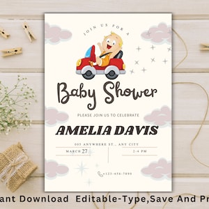 Baby Shower Invitation, Modern Baby Shower Invitation, Editable Minimalist Baby Shower Invite, Printable Baby Shower Invitation, PDF