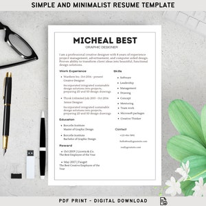 Professional Resume Template | Minimalist CV Resume | Modern Creative Resume Template | Editable Resume Template | Instant Download.